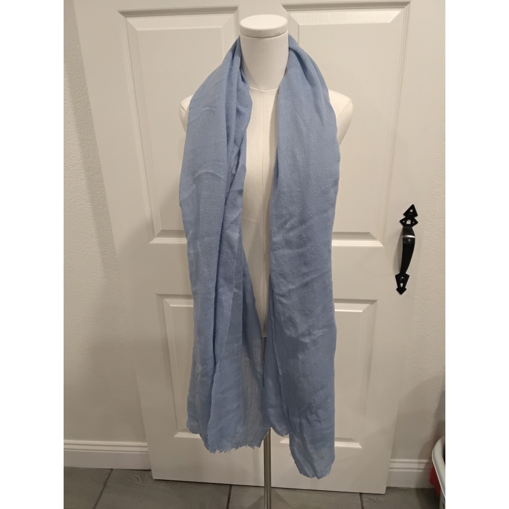 ZARA Light Blue Gauze Scarf Shawl Wrap Frayed Edges Lightweight